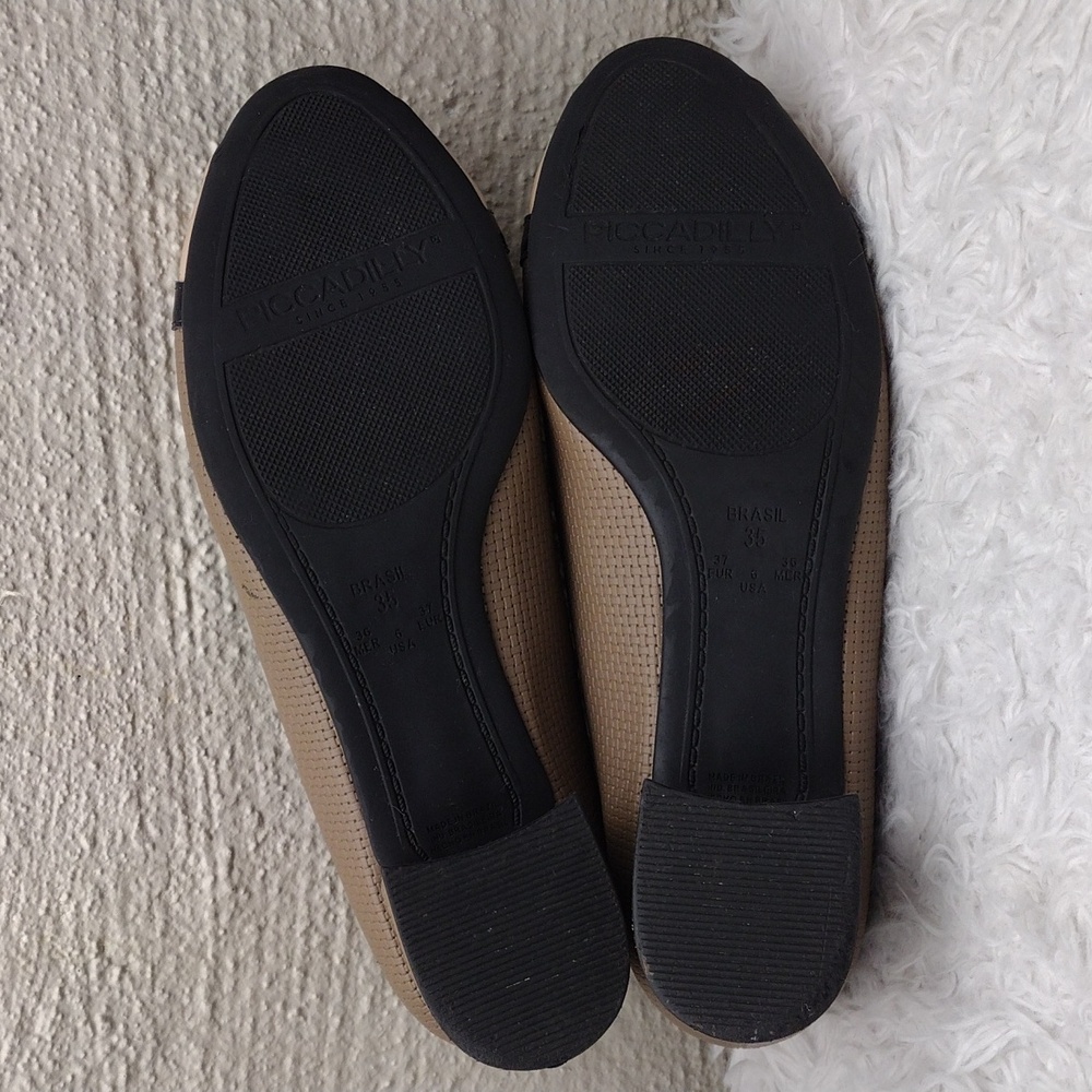 Piccadilly Two Tone Beige Black Woven Textured Upper Peep Toe Low Heel Pump Shoe - Picture 5 of 16